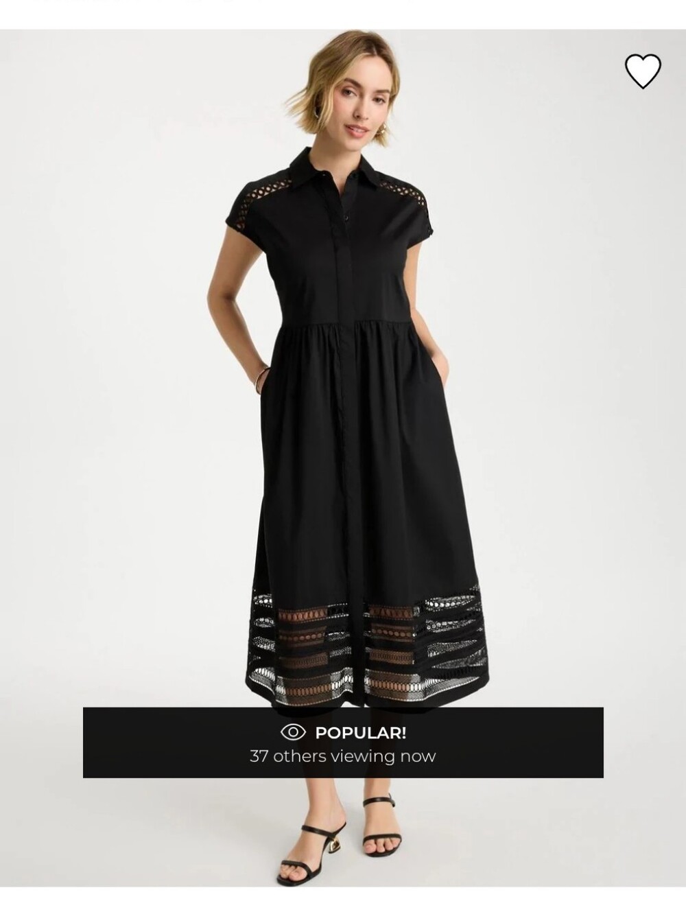Chico's Lace Trim Midi Shirtdress- 2 (12/14-L) - Picture 1 of 11